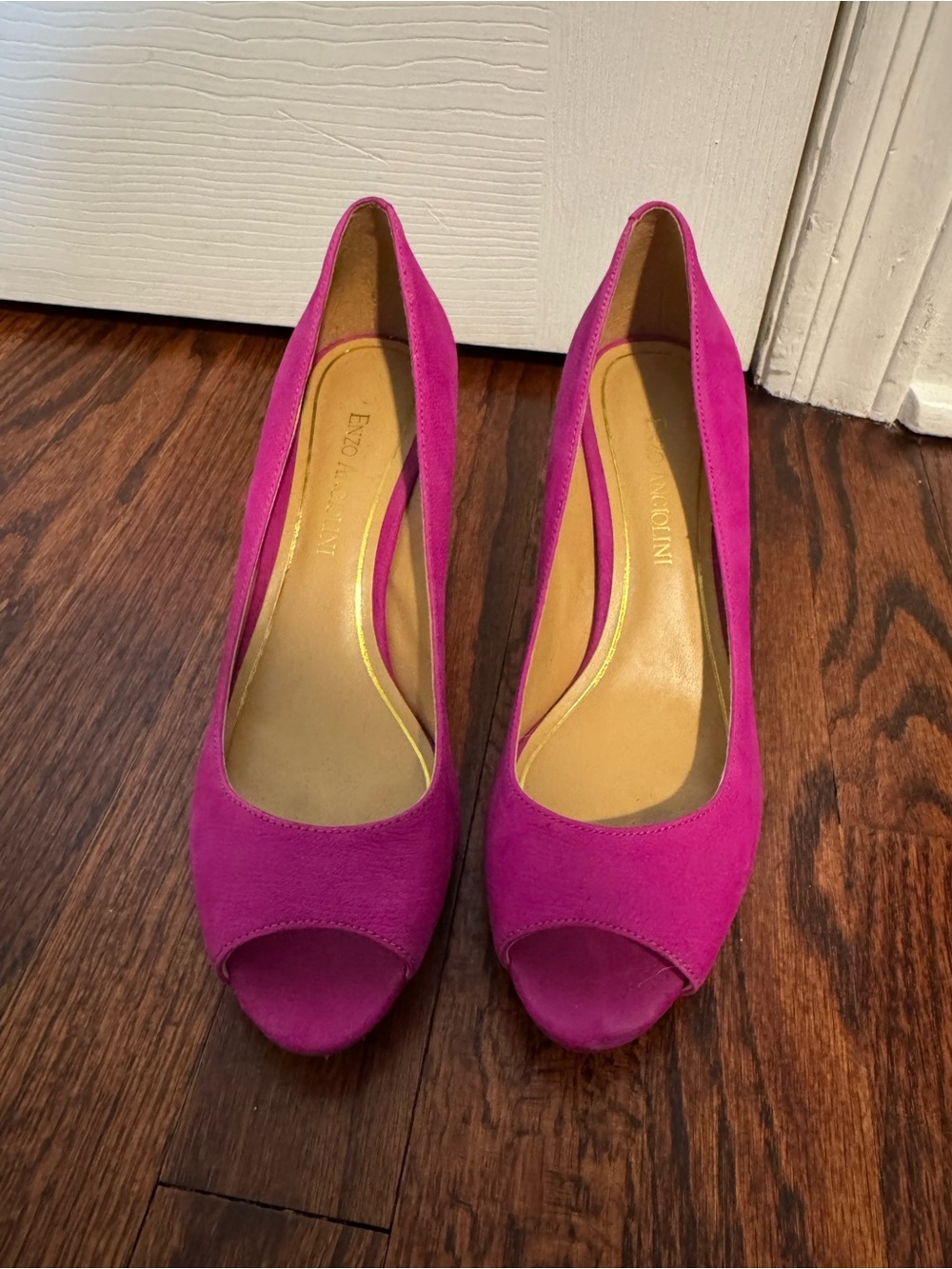Enzo Angiolini Magenta Suede Peep-Toe Heels